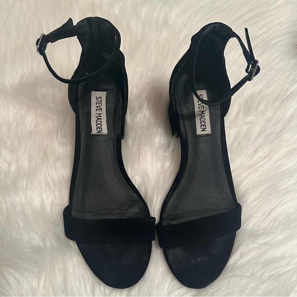 Steve Madden IRENEE Black Suede Block Heel Ankle Strap Dress Sandals (EUR 36) - Picture 14 of 17
